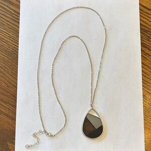 Silver Teardrop Pendant Necklace with Wood Inlay